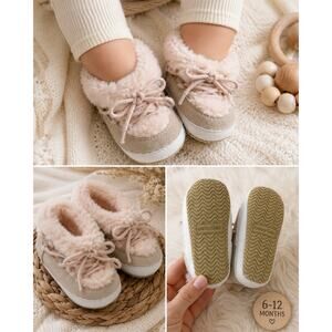 Baby Gap Faux Fur Moccasin Slippers 6-12M Pink Beige Soft Sole Shoes